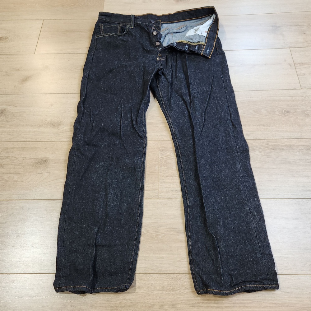 Levis 501 Jeans Mens 36x32 Black Dark Wash Button Fly Straight Denim Casual